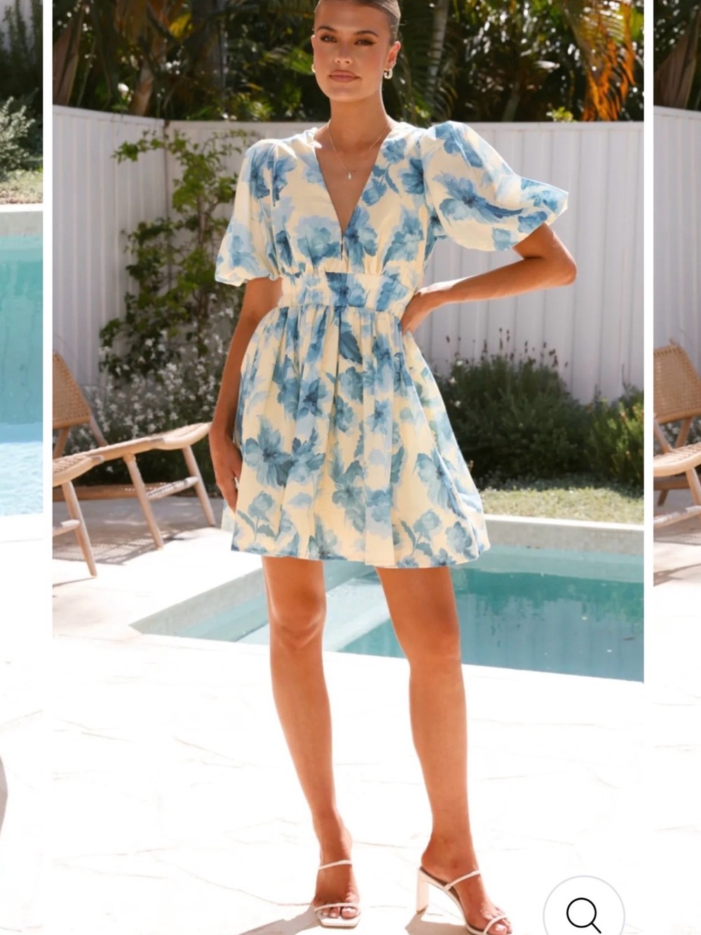 Erin Mini Dress iBlue Floral Puff Sleeve, Fit/Flare Waist Size 10?